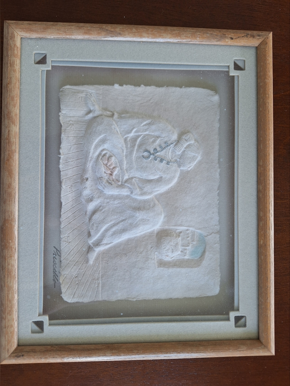 Figi Graphics Signed Priscilla 3-D Hand Cast Paper Framed 9 "x 11" Wall Art